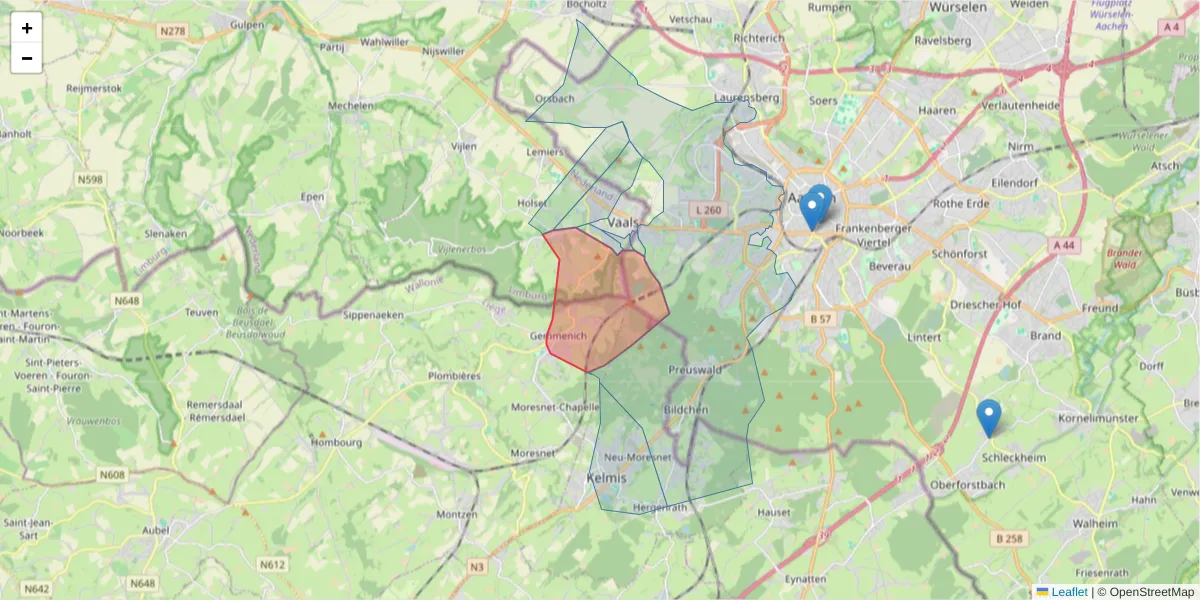 Karte des Postleitzahlen Bereichs  und der umliegenden Postleitzahlen in Deutschland