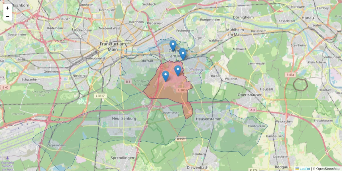 Karte des Postleitzahlen Bereichs  und der umliegenden Postleitzahlen in Deutschland