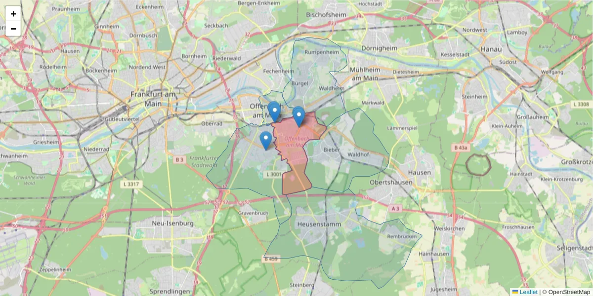 Karte des Postleitzahlen Bereichs  und der umliegenden Postleitzahlen in Deutschland