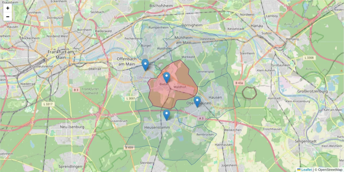 Karte des Postleitzahlen Bereichs  und der umliegenden Postleitzahlen in Deutschland