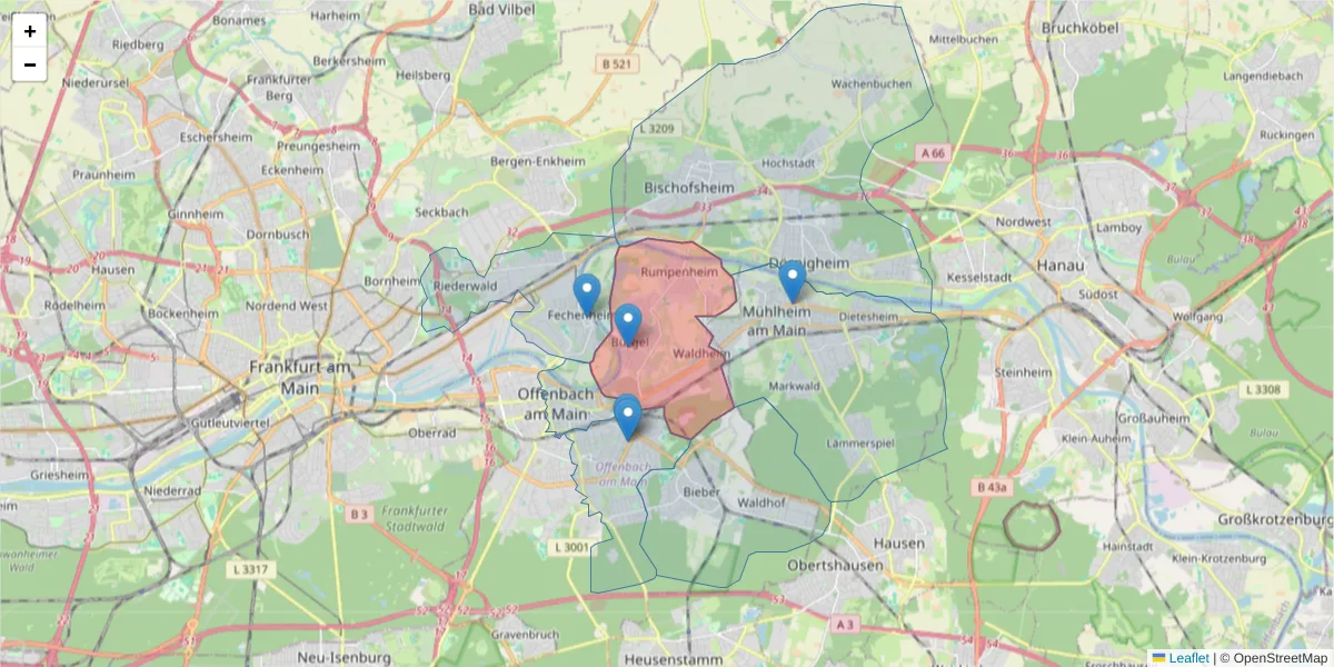 Karte des Postleitzahlen Bereichs  und der umliegenden Postleitzahlen in Deutschland
