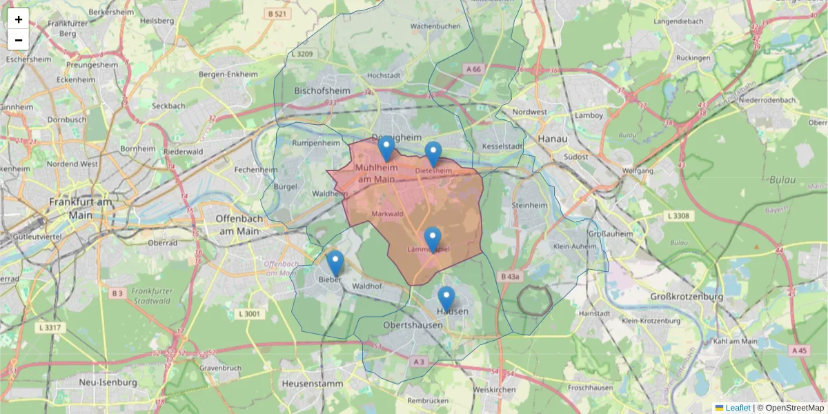 Karte des Postleitzahlen Bereichs  und der umliegenden Postleitzahlen in Deutschland