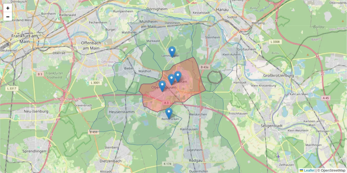 Karte des Postleitzahlen Bereichs  und der umliegenden Postleitzahlen in Deutschland