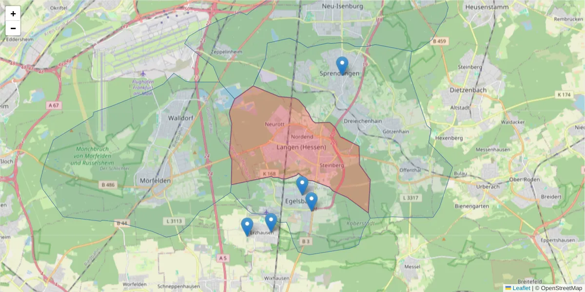 Karte des Postleitzahlen Bereichs  und der umliegenden Postleitzahlen in Deutschland