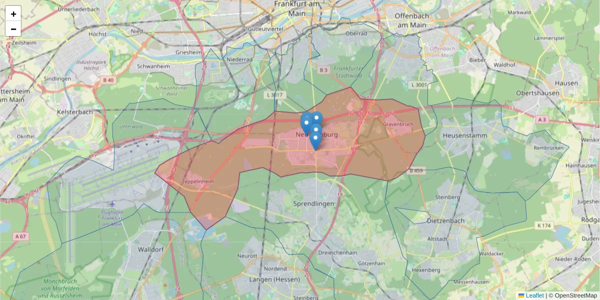 Karte des Postleitzahlen Bereichs  und der umliegenden Postleitzahlen in Deutschland