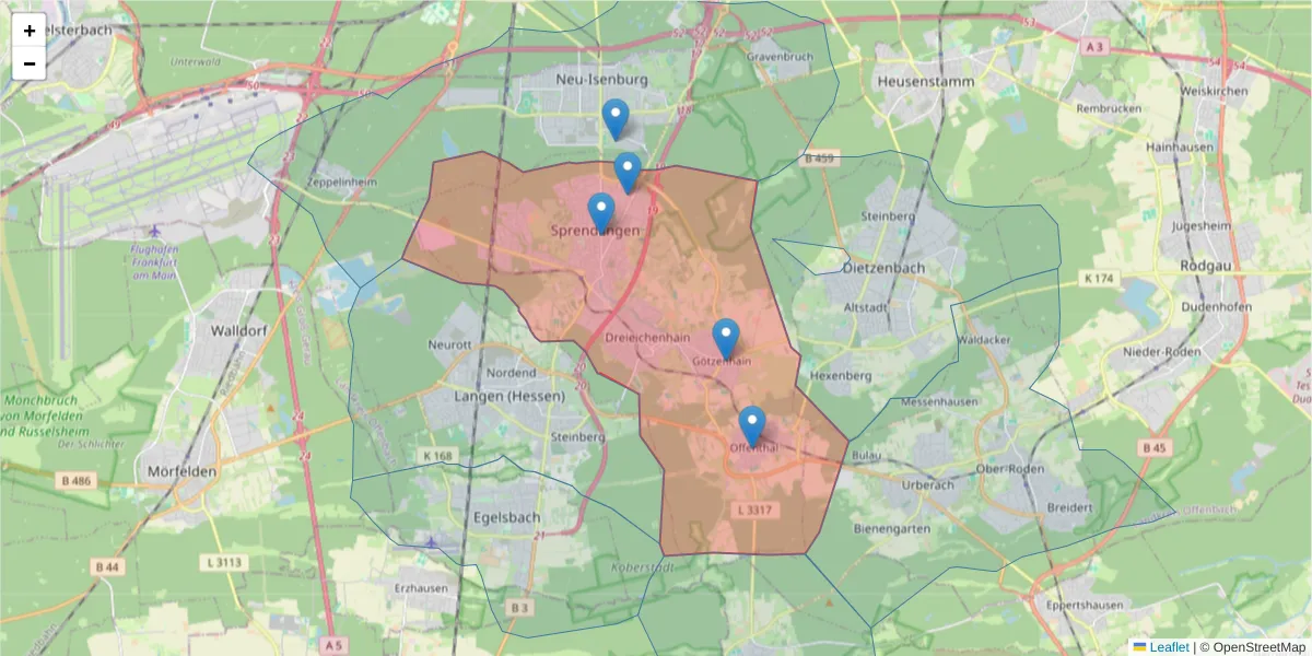 Karte des Postleitzahlen Bereichs  und der umliegenden Postleitzahlen in Deutschland