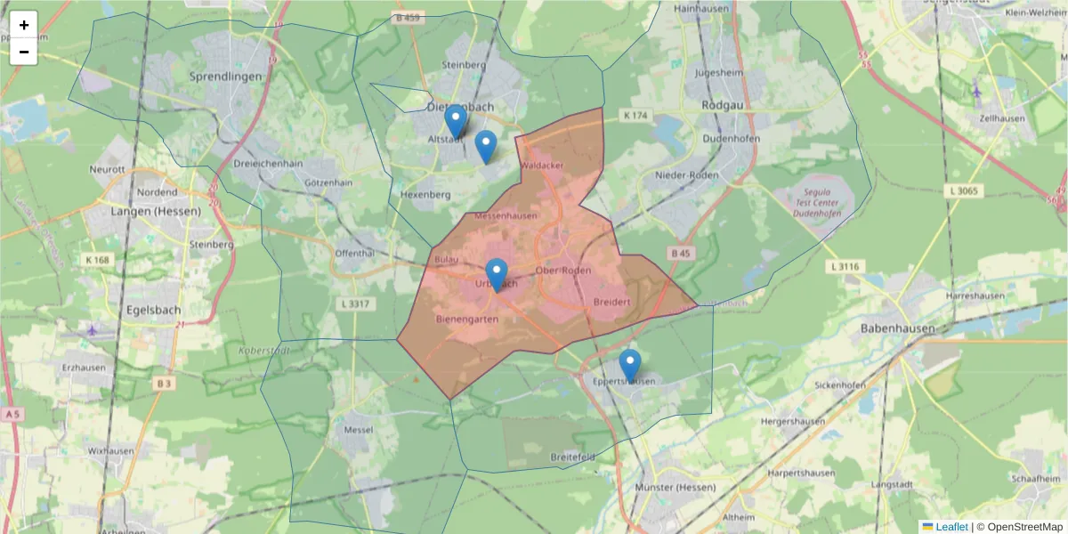Karte des Postleitzahlen Bereichs  und der umliegenden Postleitzahlen in Deutschland
