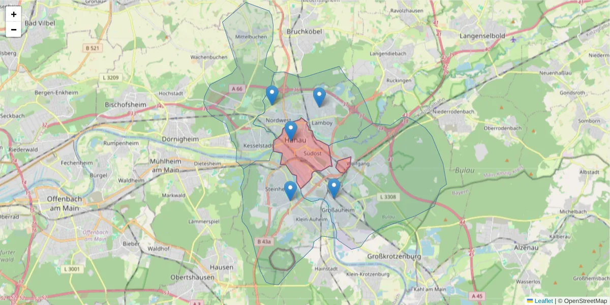 Karte des Postleitzahlen Bereichs  und der umliegenden Postleitzahlen in Deutschland