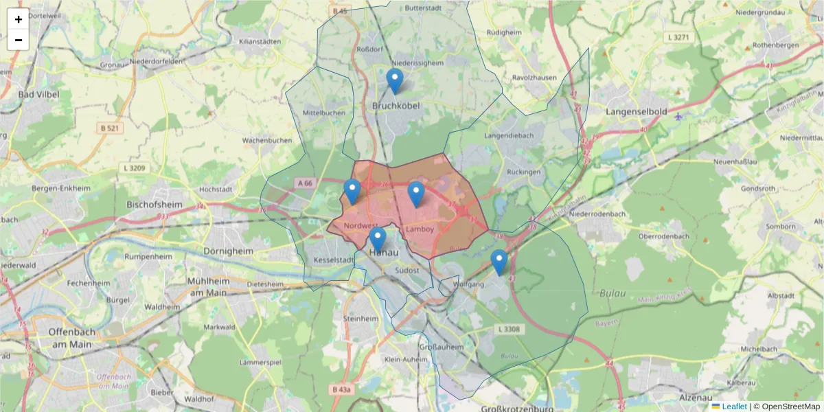 Karte des Postleitzahlen Bereichs  und der umliegenden Postleitzahlen in Deutschland