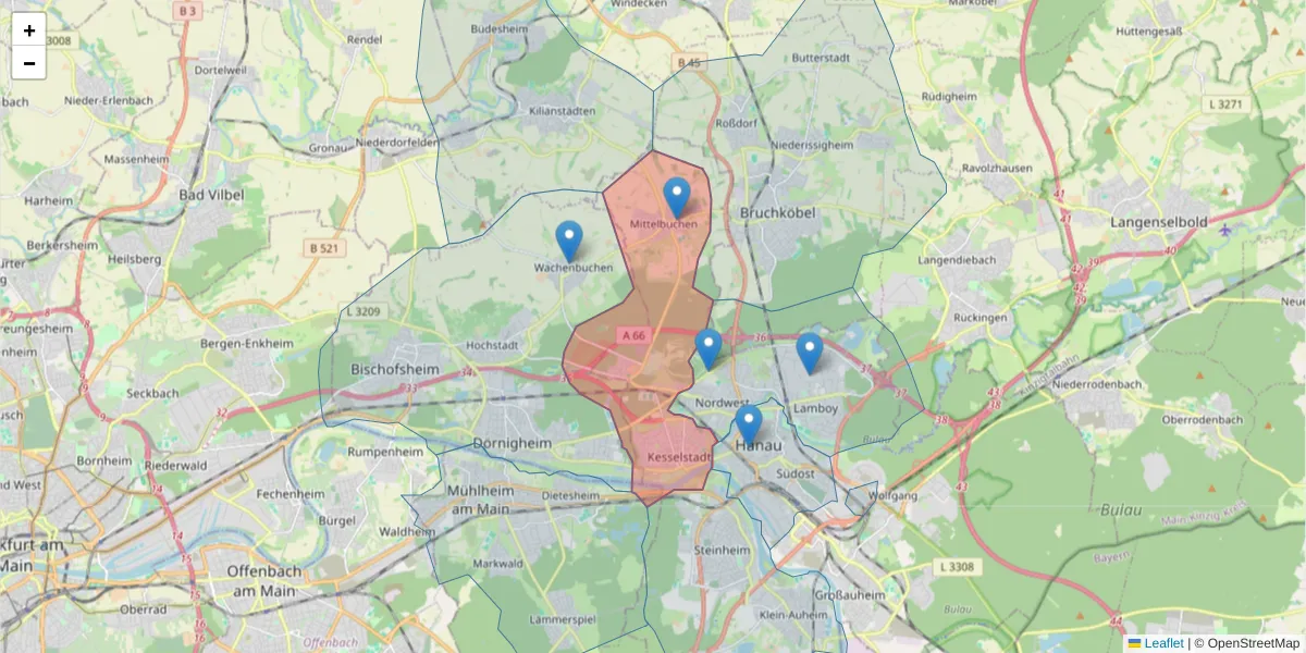 Karte des Postleitzahlen Bereichs  und der umliegenden Postleitzahlen in Deutschland