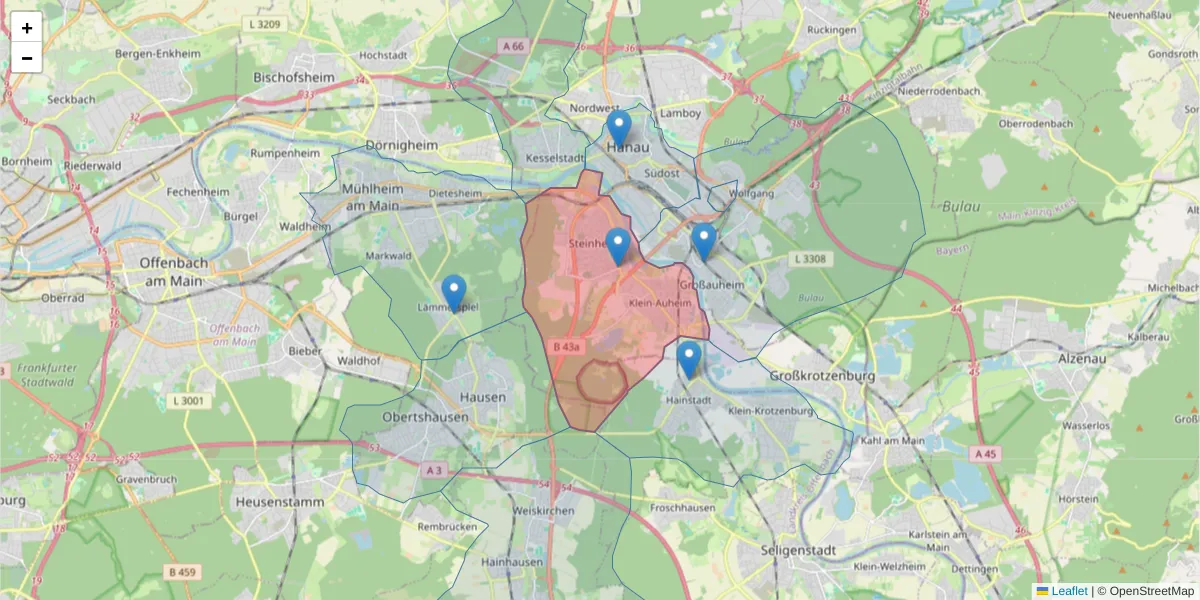 Karte des Postleitzahlen Bereichs  und der umliegenden Postleitzahlen in Deutschland