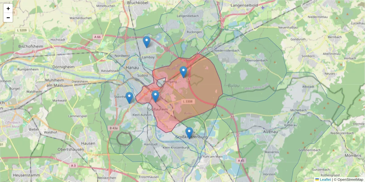 Karte des Postleitzahlen Bereichs  und der umliegenden Postleitzahlen in Deutschland