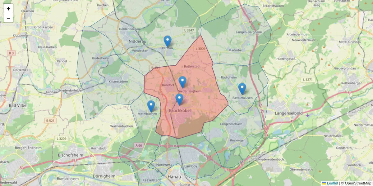 Karte des Postleitzahlen Bereichs  und der umliegenden Postleitzahlen in Deutschland