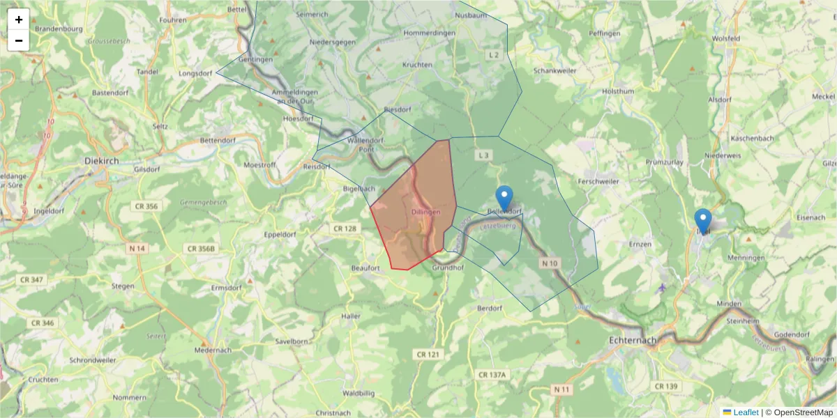 Karte des Postleitzahlen Bereichs  und der umliegenden Postleitzahlen in Deutschland