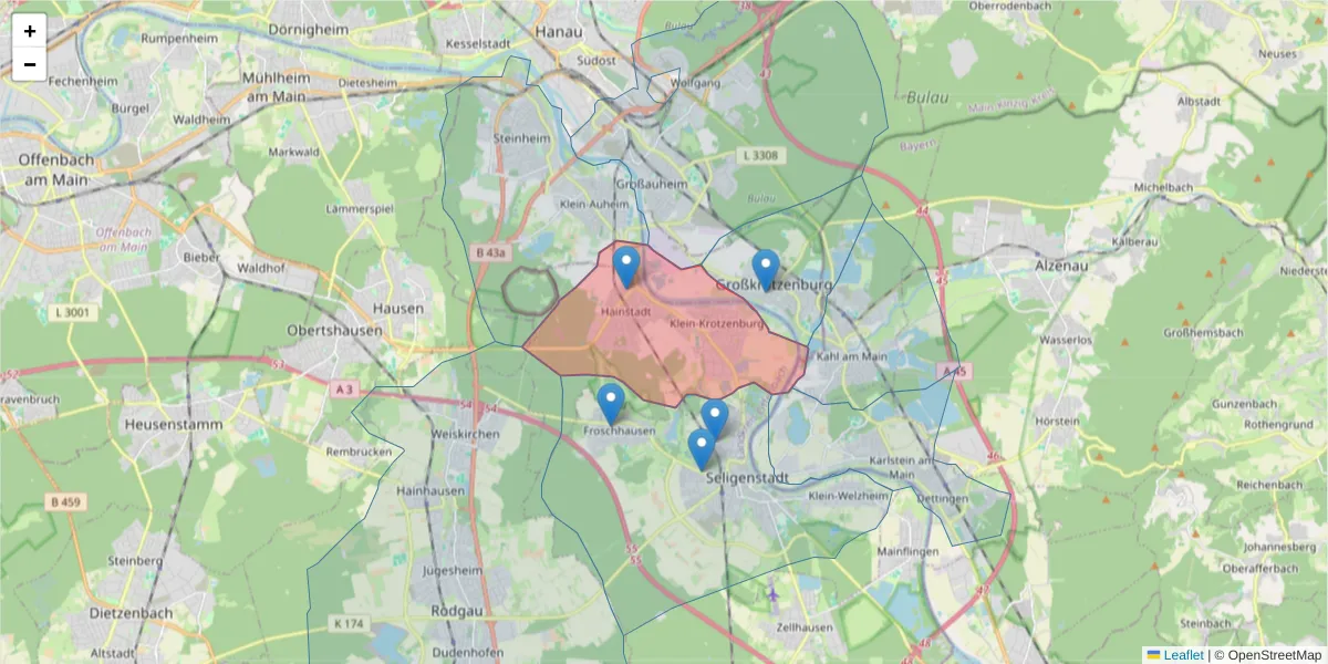 Karte des Postleitzahlen Bereichs  und der umliegenden Postleitzahlen in Deutschland