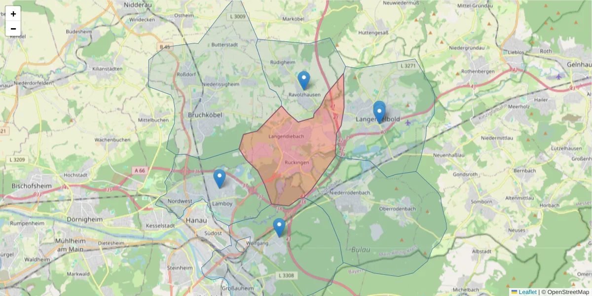 Karte des Postleitzahlen Bereichs  und der umliegenden Postleitzahlen in Deutschland
