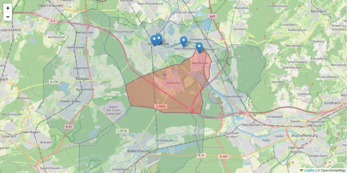 Karte des Postleitzahlen Bereichs  und der umliegenden Postleitzahlen in Deutschland