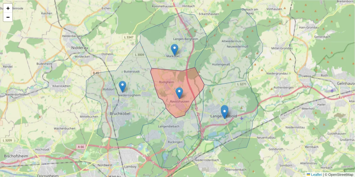 Karte des Postleitzahlen Bereichs  und der umliegenden Postleitzahlen in Deutschland