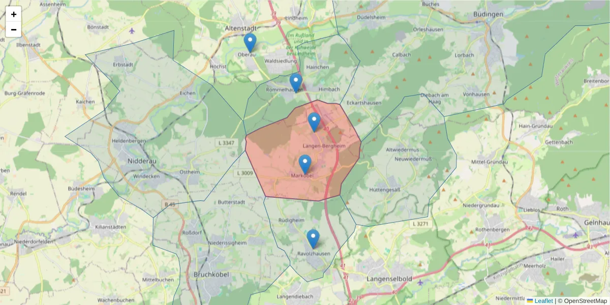 Karte des Postleitzahlen Bereichs  und der umliegenden Postleitzahlen in Deutschland