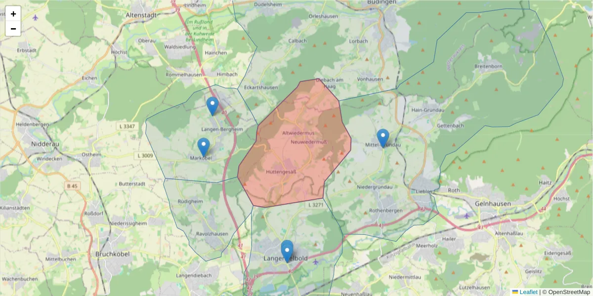 Karte des Postleitzahlen Bereichs  und der umliegenden Postleitzahlen in Deutschland