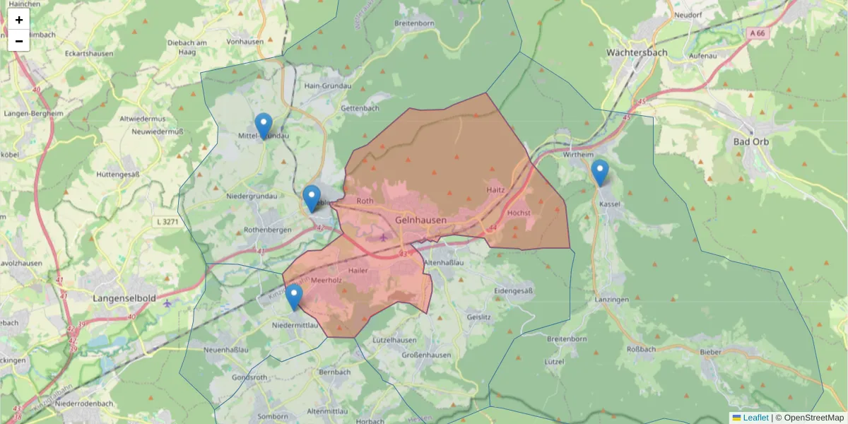 Karte des Postleitzahlen Bereichs  und der umliegenden Postleitzahlen in Deutschland