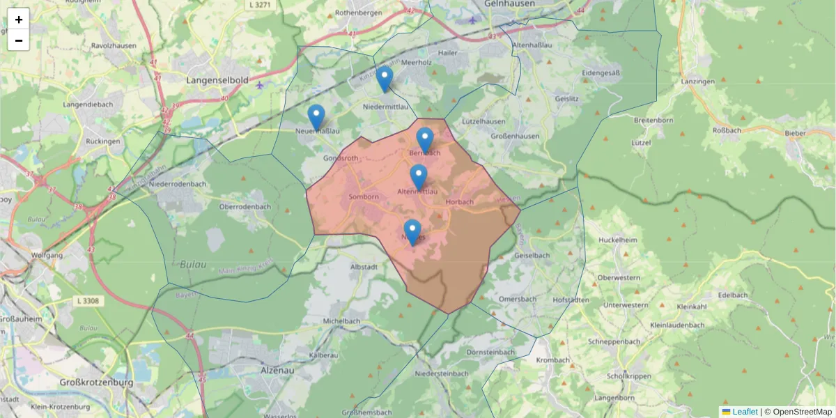 Karte des Postleitzahlen Bereichs  und der umliegenden Postleitzahlen in Deutschland