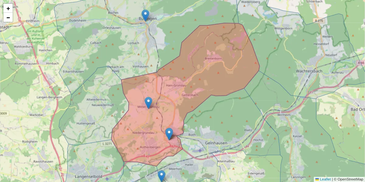 Karte des Postleitzahlen Bereichs  und der umliegenden Postleitzahlen in Deutschland