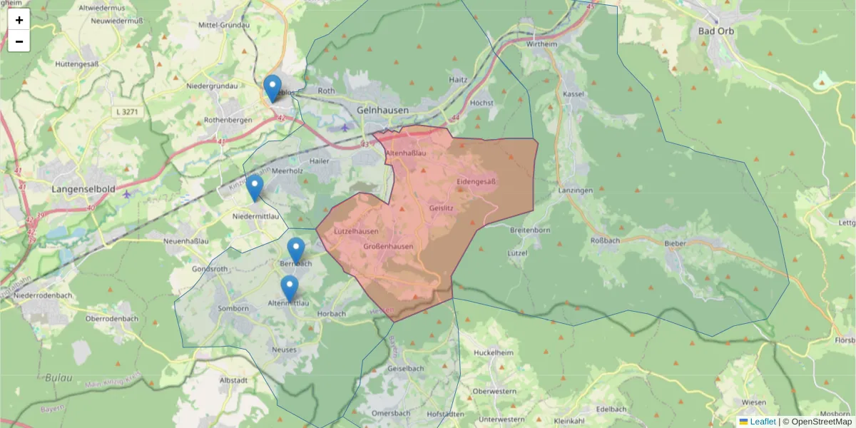 Karte des Postleitzahlen Bereichs  und der umliegenden Postleitzahlen in Deutschland