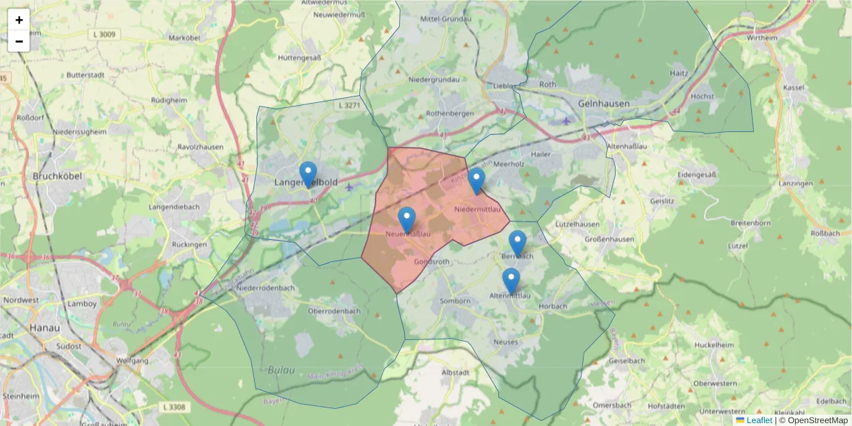 Karte des Postleitzahlen Bereichs  und der umliegenden Postleitzahlen in Deutschland