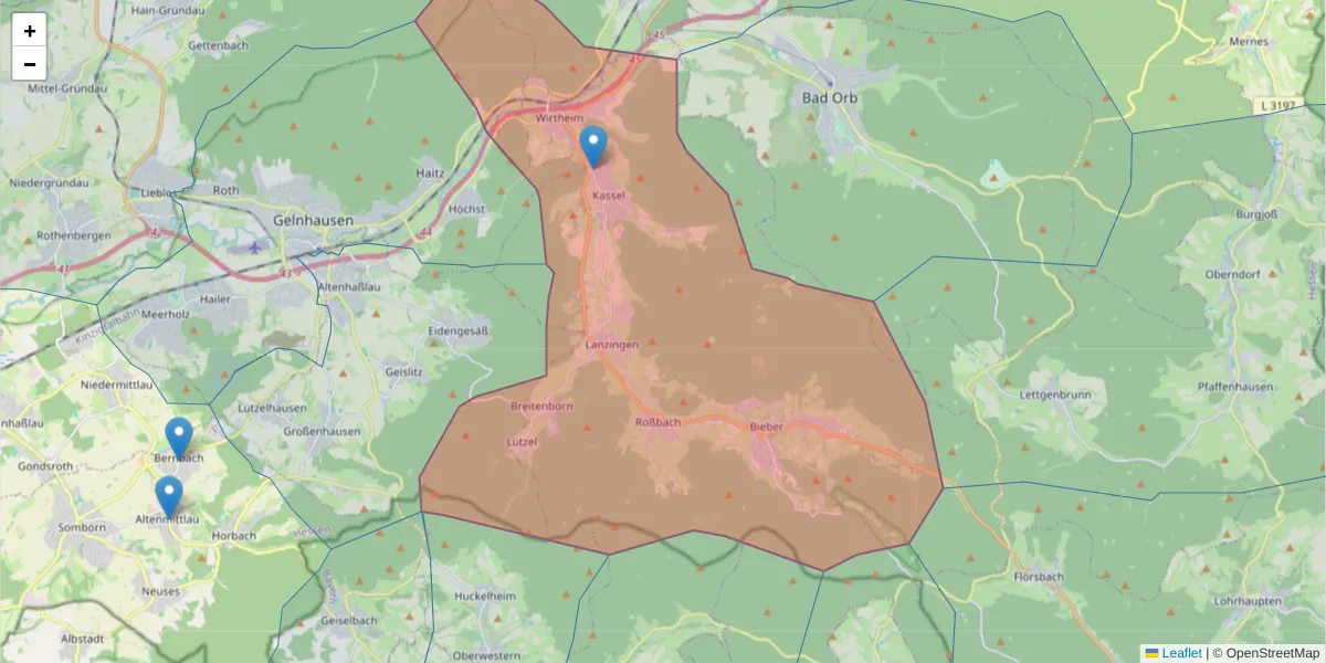 Karte des Postleitzahlen Bereichs  und der umliegenden Postleitzahlen in Deutschland