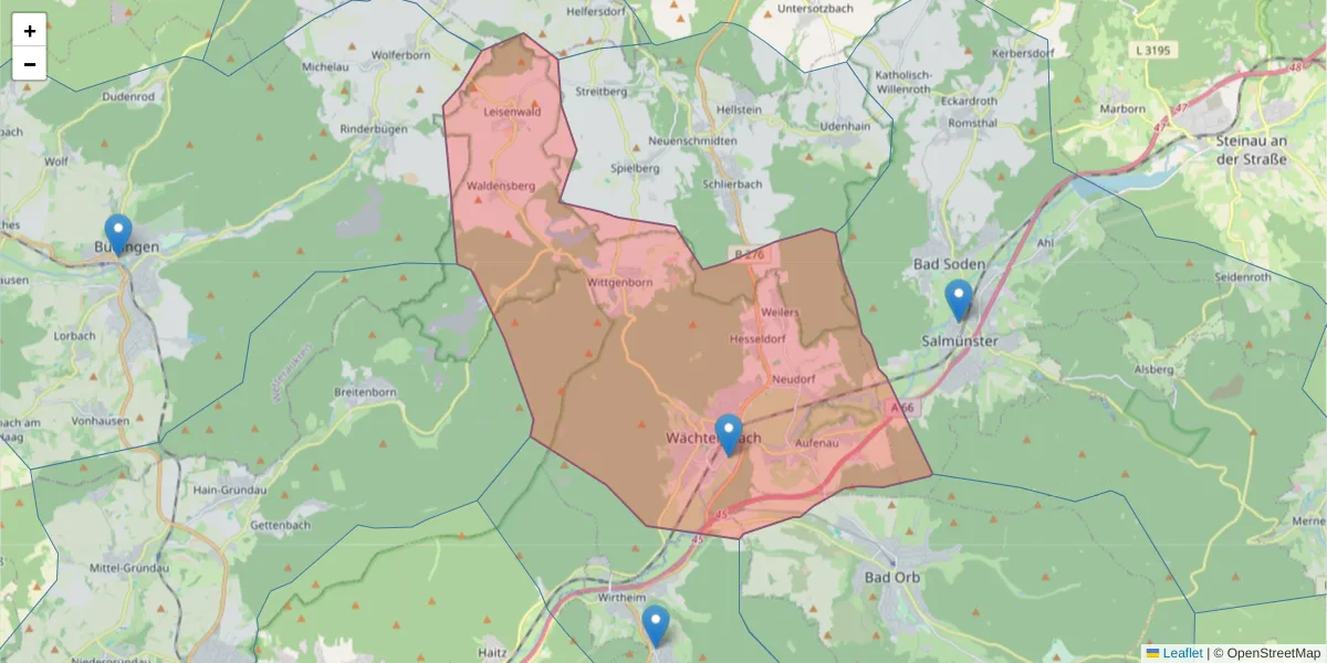Karte des Postleitzahlen Bereichs  und der umliegenden Postleitzahlen in Deutschland