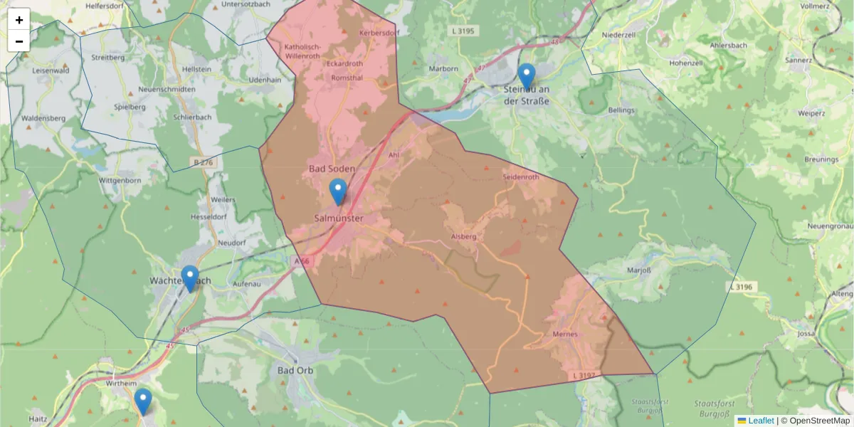 Karte des Postleitzahlen Bereichs  und der umliegenden Postleitzahlen in Deutschland