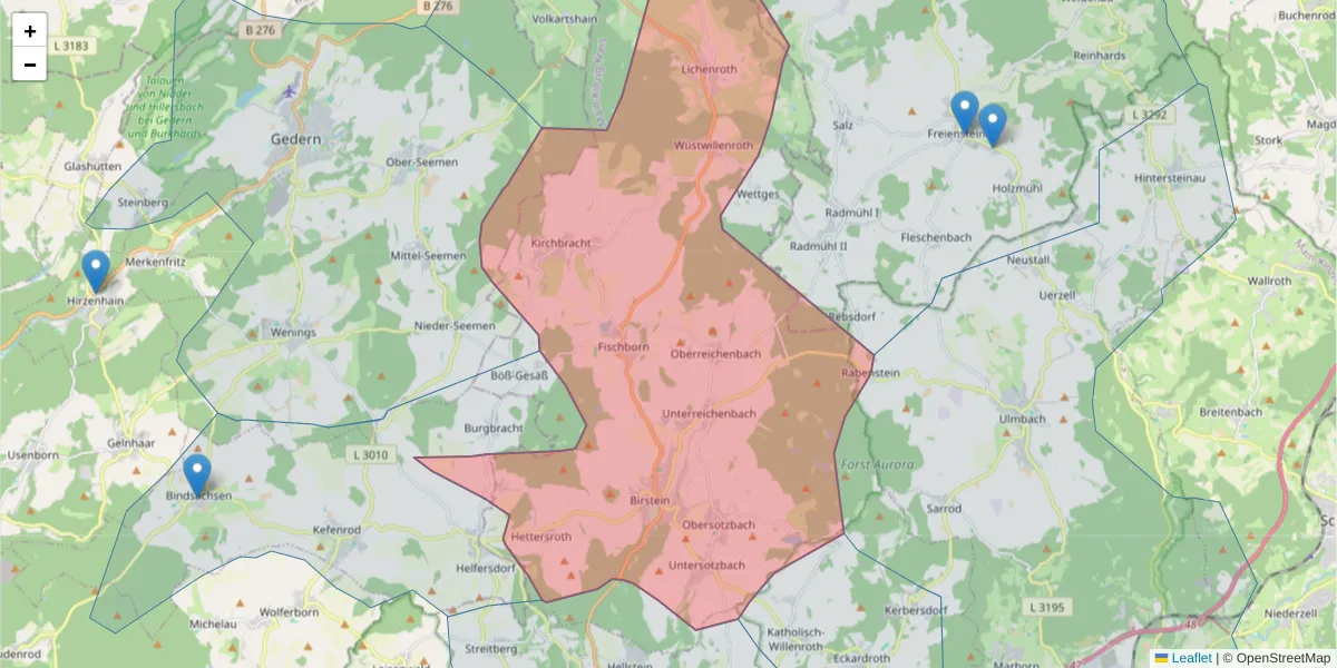 Karte des Postleitzahlen Bereichs  und der umliegenden Postleitzahlen in Deutschland