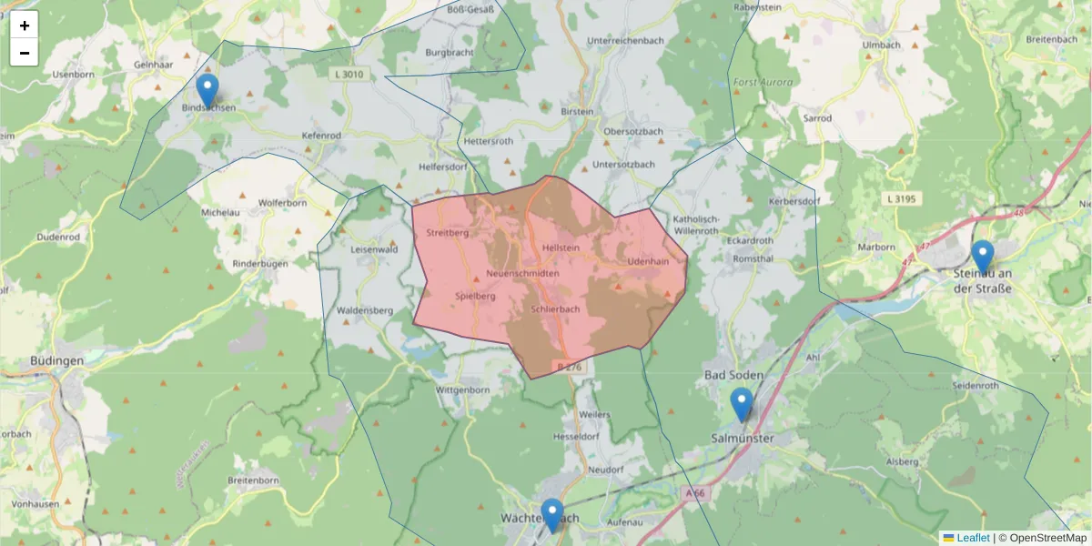 Karte des Postleitzahlen Bereichs  und der umliegenden Postleitzahlen in Deutschland