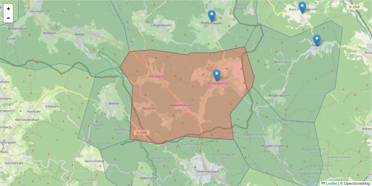 Karte des Postleitzahlen Bereichs  und der umliegenden Postleitzahlen in Deutschland