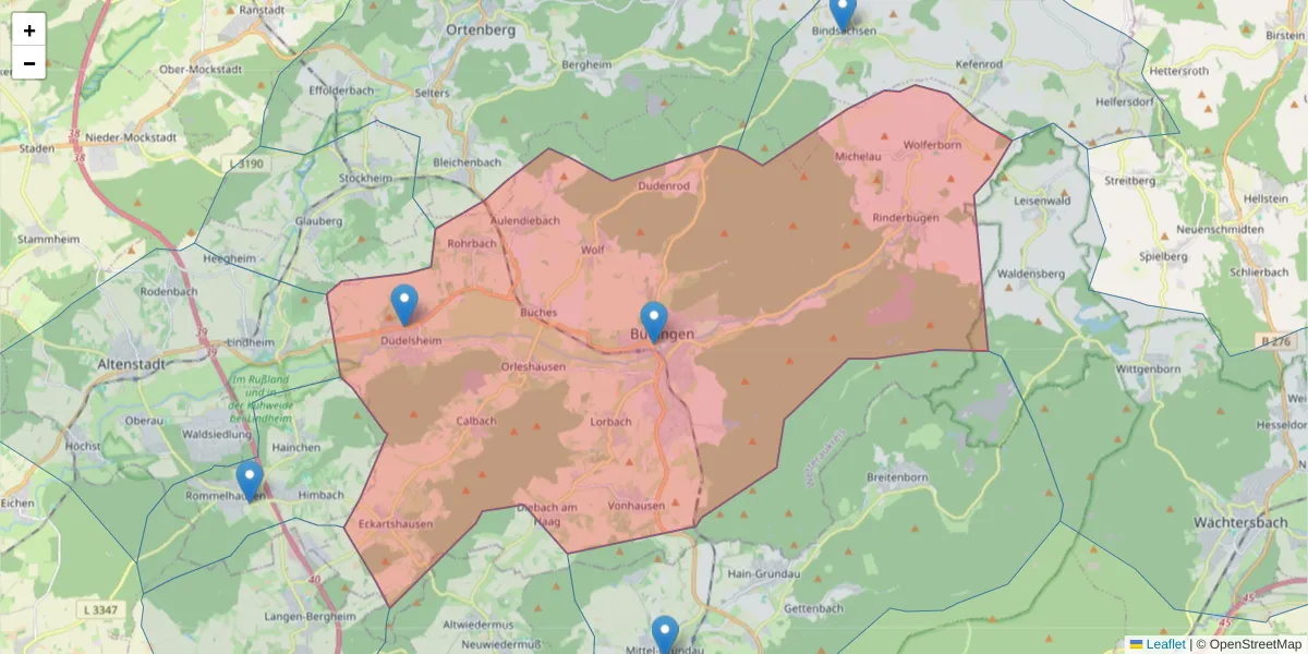 Karte des Postleitzahlen Bereichs  und der umliegenden Postleitzahlen in Deutschland