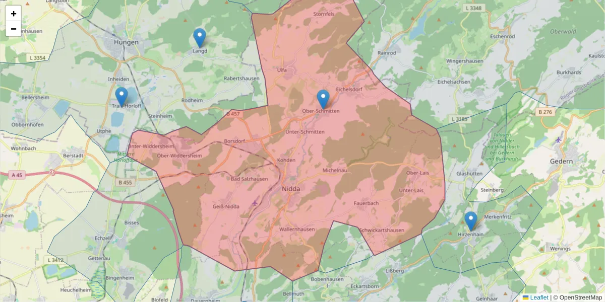 Karte des Postleitzahlen Bereichs  und der umliegenden Postleitzahlen in Deutschland