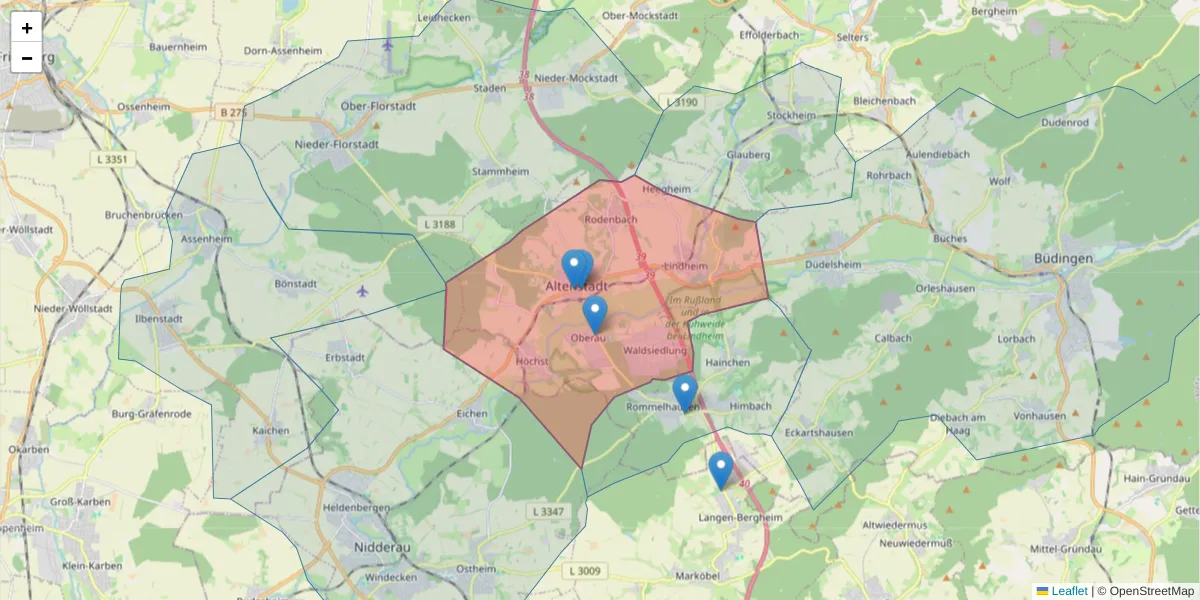 Karte des Postleitzahlen Bereichs  und der umliegenden Postleitzahlen in Deutschland
