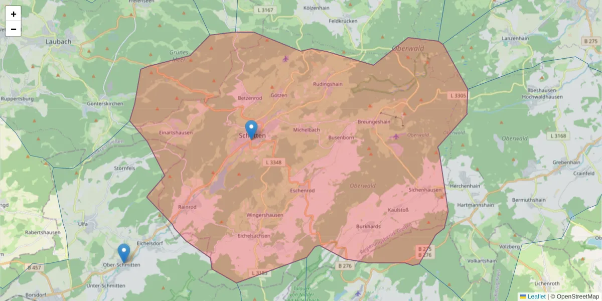 Karte des Postleitzahlen Bereichs  und der umliegenden Postleitzahlen in Deutschland