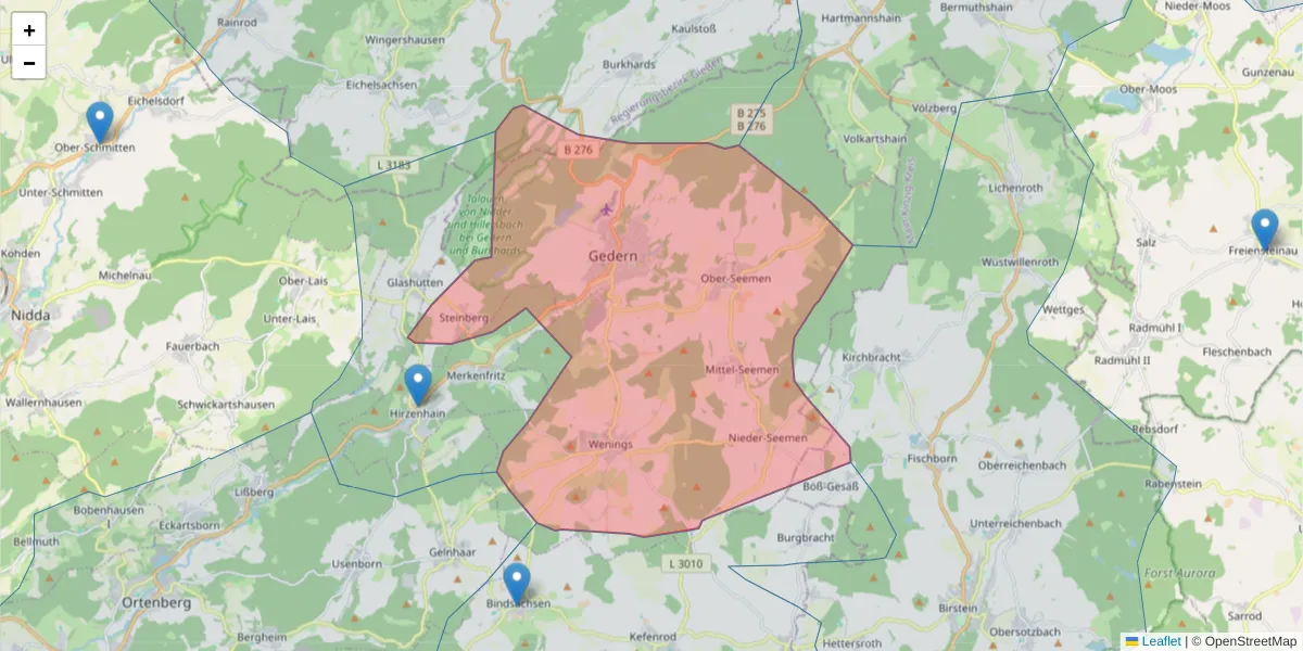 Karte des Postleitzahlen Bereichs  und der umliegenden Postleitzahlen in Deutschland