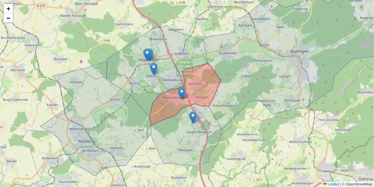 Karte des Postleitzahlen Bereichs  und der umliegenden Postleitzahlen in Deutschland