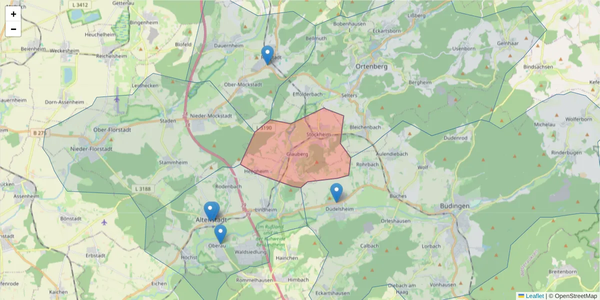 Karte des Postleitzahlen Bereichs  und der umliegenden Postleitzahlen in Deutschland
