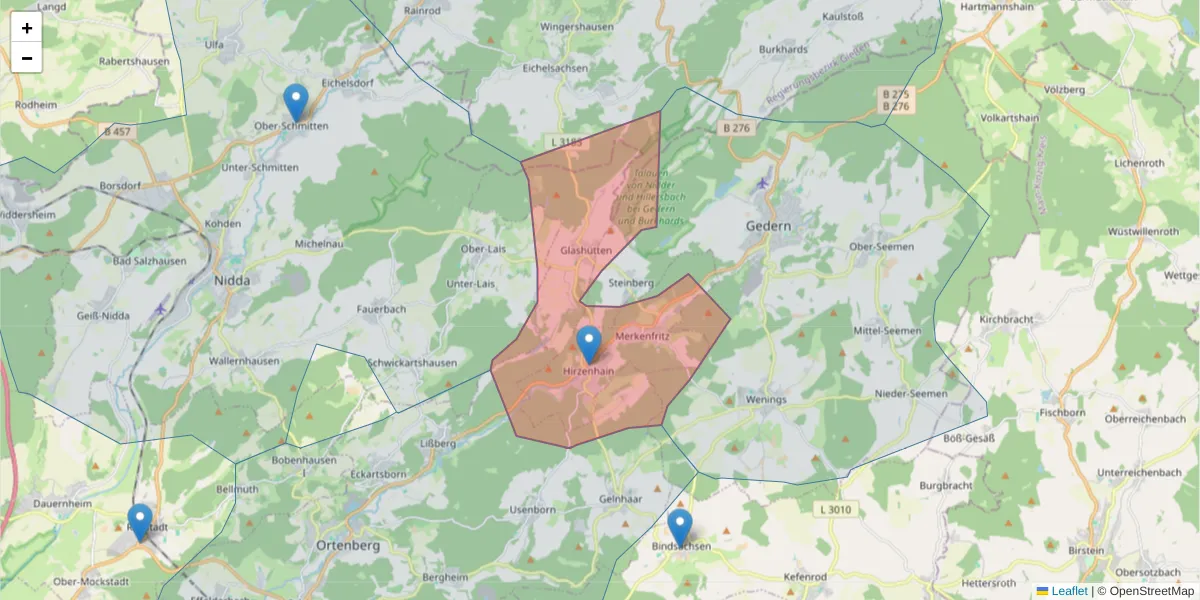 Karte des Postleitzahlen Bereichs  und der umliegenden Postleitzahlen in Deutschland