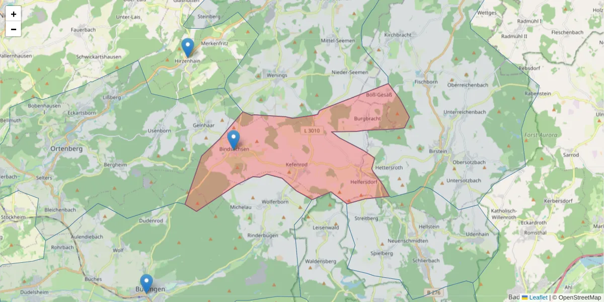 Karte des Postleitzahlen Bereichs  und der umliegenden Postleitzahlen in Deutschland