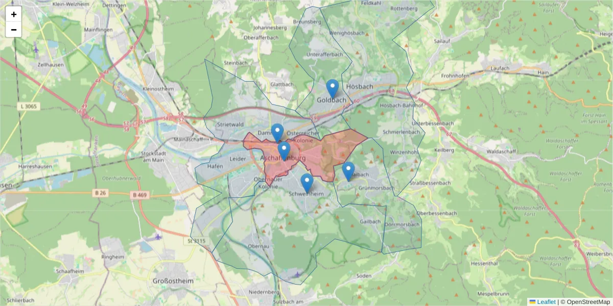 Karte des Postleitzahlen Bereichs  und der umliegenden Postleitzahlen in Deutschland