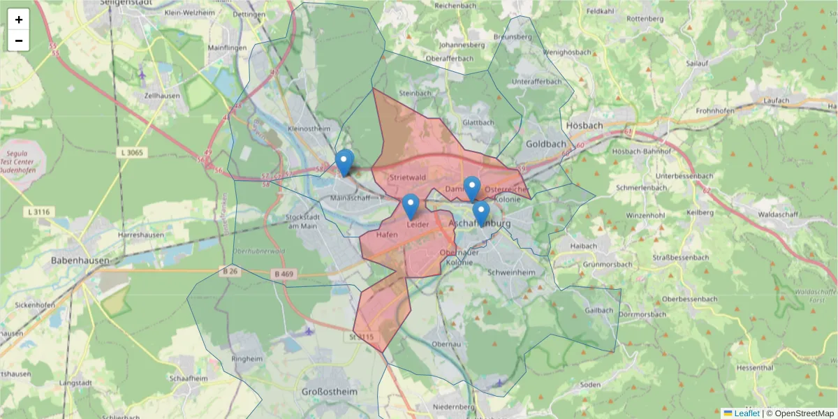 Karte des Postleitzahlen Bereichs  und der umliegenden Postleitzahlen in Deutschland