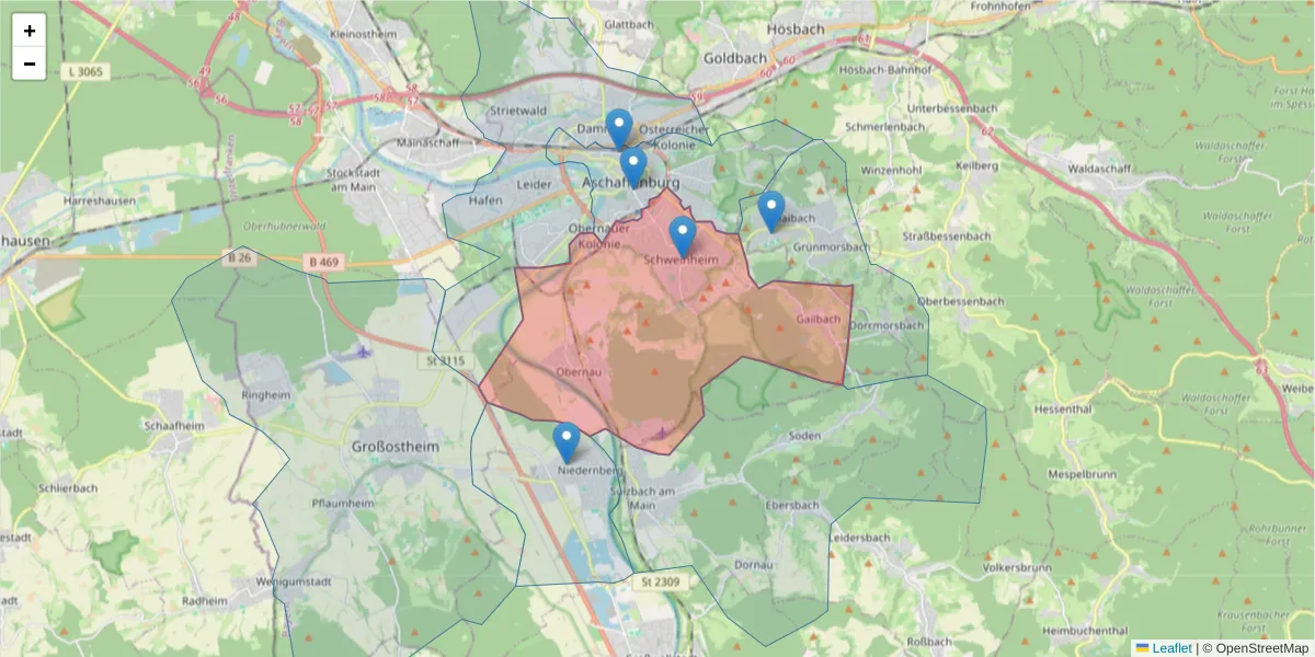Karte des Postleitzahlen Bereichs  und der umliegenden Postleitzahlen in Deutschland