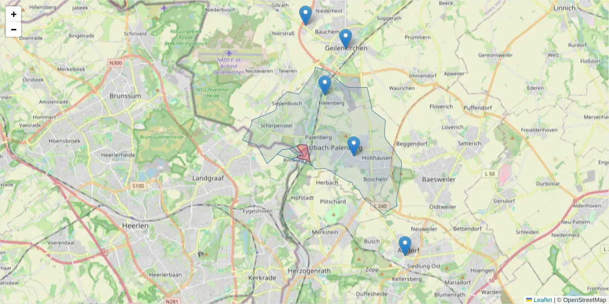 Karte des Postleitzahlen Bereichs  und der umliegenden Postleitzahlen in Deutschland