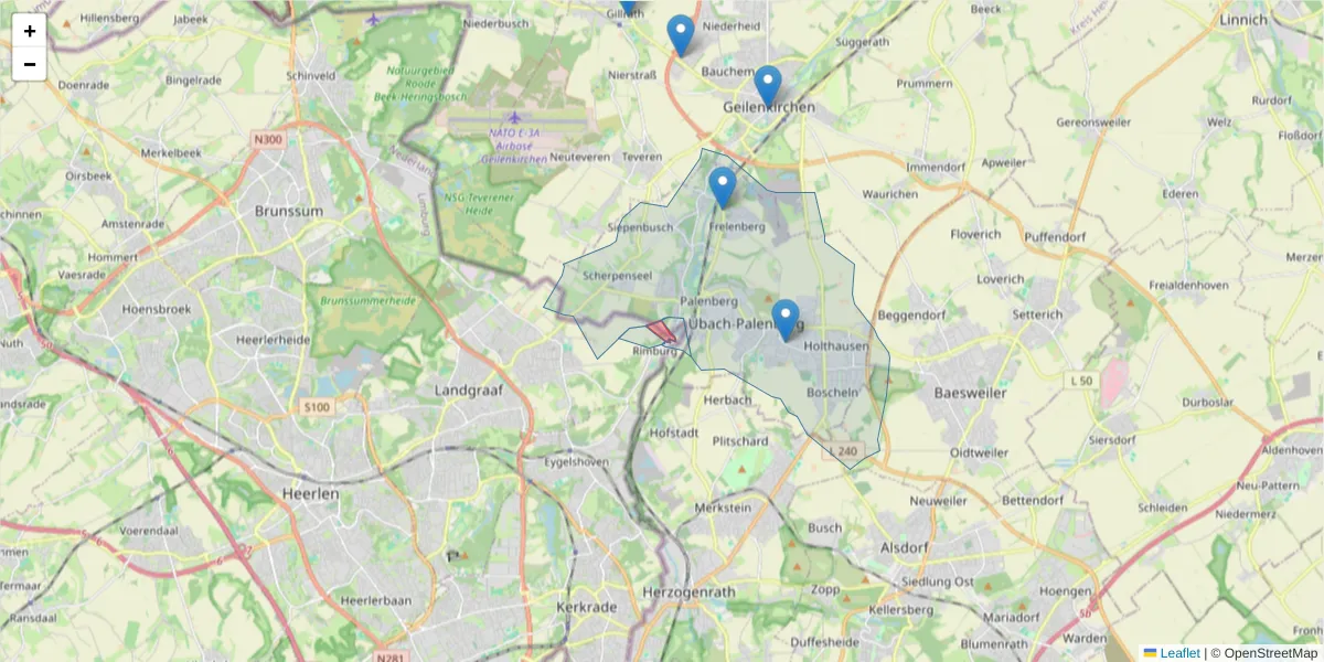 Karte des Postleitzahlen Bereichs  und der umliegenden Postleitzahlen in Deutschland