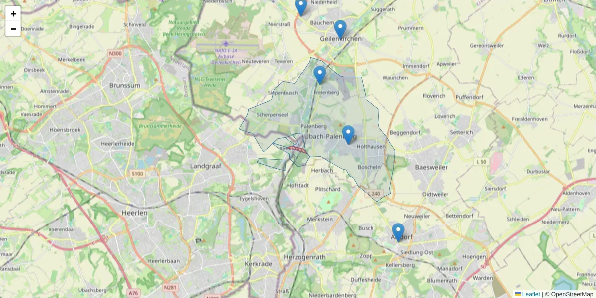 Karte des Postleitzahlen Bereichs  und der umliegenden Postleitzahlen in Deutschland